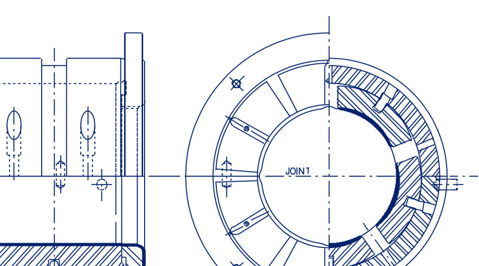 Line-contact tilting pad journal bearing with thrust bearing